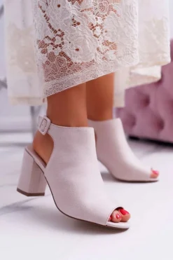 Boto Sandały Na Obcasie*Sandały Damskie Na Słupku Z Cholewką Peep Toe Beżowe Esta