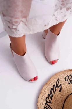 Boto Sandały Na Obcasie*Sandały Damskie Na Słupku Z Cholewką Peep Toe Beżowe Esta