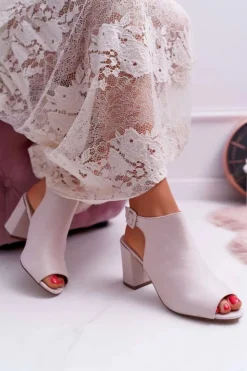 Boto Sandały Na Obcasie*Sandały Damskie Na Słupku Z Cholewką Peep Toe Beżowe Esta