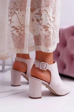 Boto Sandały Na Obcasie*Sandały Damskie Na Słupku Z Cholewką Peep Toe Beżowe Esta