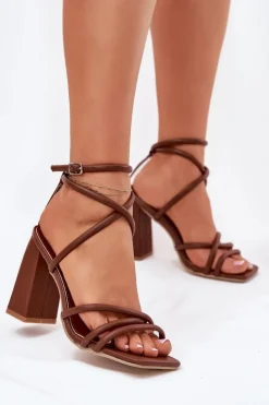 Clearance Boto Sandały Damskie Na Słupku Z Paskami Brązowe Ciarilora