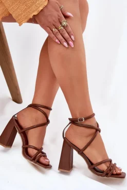 Clearance Boto Sandały Damskie Na Słupku Z Paskami Brązowe Ciarilora