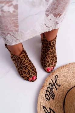 Boto Sandały Na Obcasie*Sandały Damskie Na Słupku Z Cholewką Peep Toe Leopard Esta