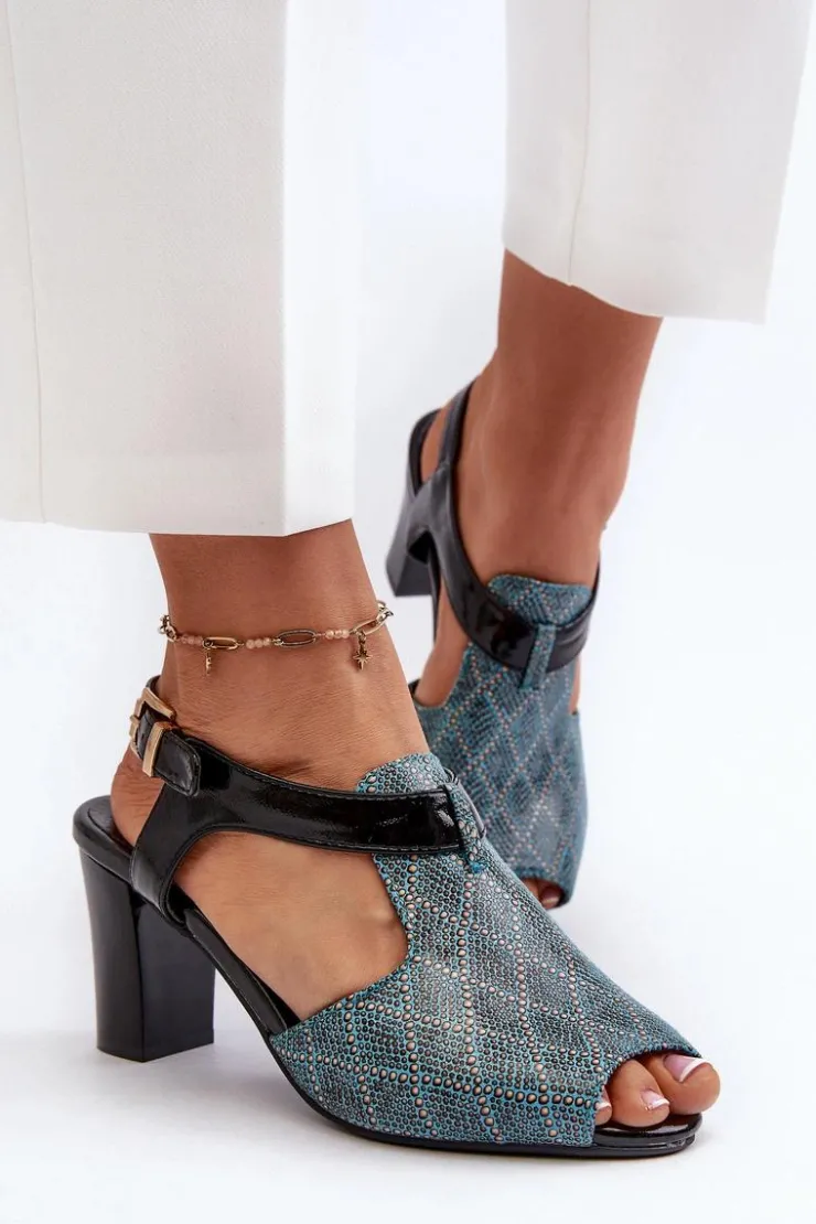Boto Sandały Na Słupku|Sandały Na Obcasie*Sandały Damskie Na Słupku Z Eko Skóry Turkusowe Queenmarie Niebieski