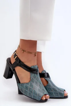 Boto Sandały Na Słupku|Sandały Na Obcasie*Sandały Damskie Na Słupku Z Eko Skóry Turkusowe Queenmarie Niebieski