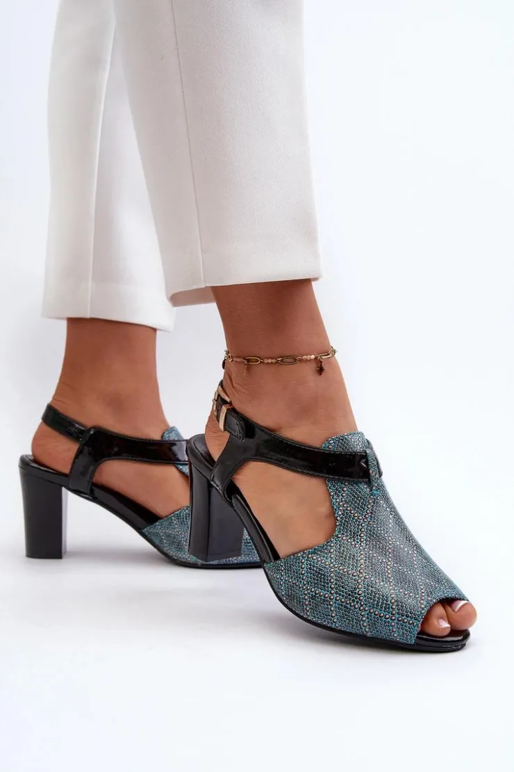 Boto Sandały Na Słupku|Sandały Na Obcasie*Sandały Damskie Na Słupku Z Eko Skóry Turkusowe Queenmarie Niebieski