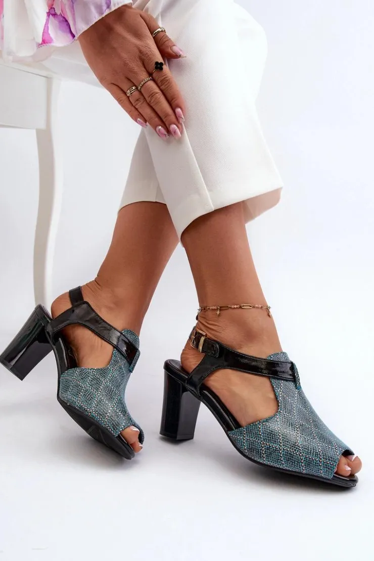 Boto Sandały Na Słupku|Sandały Na Obcasie*Sandały Damskie Na Słupku Z Eko Skóry Turkusowe Queenmarie Niebieski