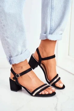 Sale Damskie buty S.Barski Sandały Damskie Na Słupku Z Brokatem Czarne Wixi