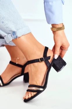 Sale Damskie buty S.Barski Sandały Damskie Na Słupku Z Brokatem Czarne Wixi