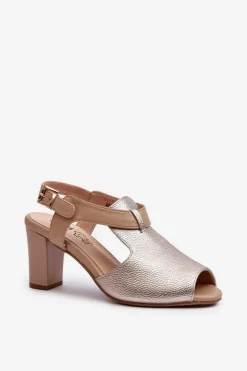 Damskie Boto Sandały Damskie Na Słupku Z Eko Skóry Złote Queenmarie