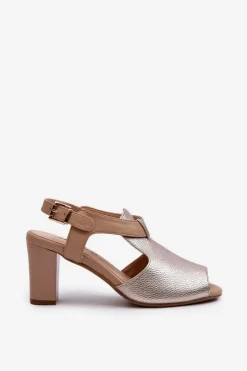 Damskie Boto Sandały Damskie Na Słupku Z Eko Skóry Złote Queenmarie