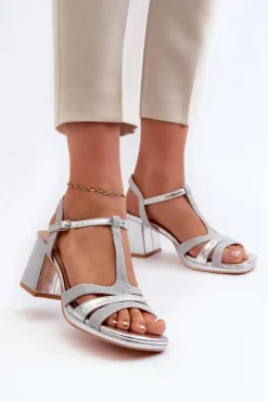 Clearance Evento Sandały Damskie Na Słupku Z Eko Skóry Srebrne Lyana Srebrny