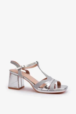Clearance Evento Sandały Damskie Na Słupku Z Eko Skóry Srebrne Lyana Srebrny