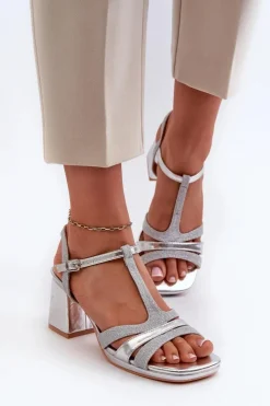 Clearance Evento Sandały Damskie Na Słupku Z Eko Skóry Srebrne Lyana Srebrny