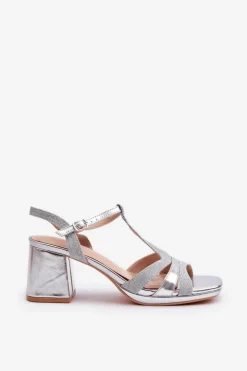Clearance Evento Sandały Damskie Na Słupku Z Eko Skóry Srebrne Lyana Srebrny