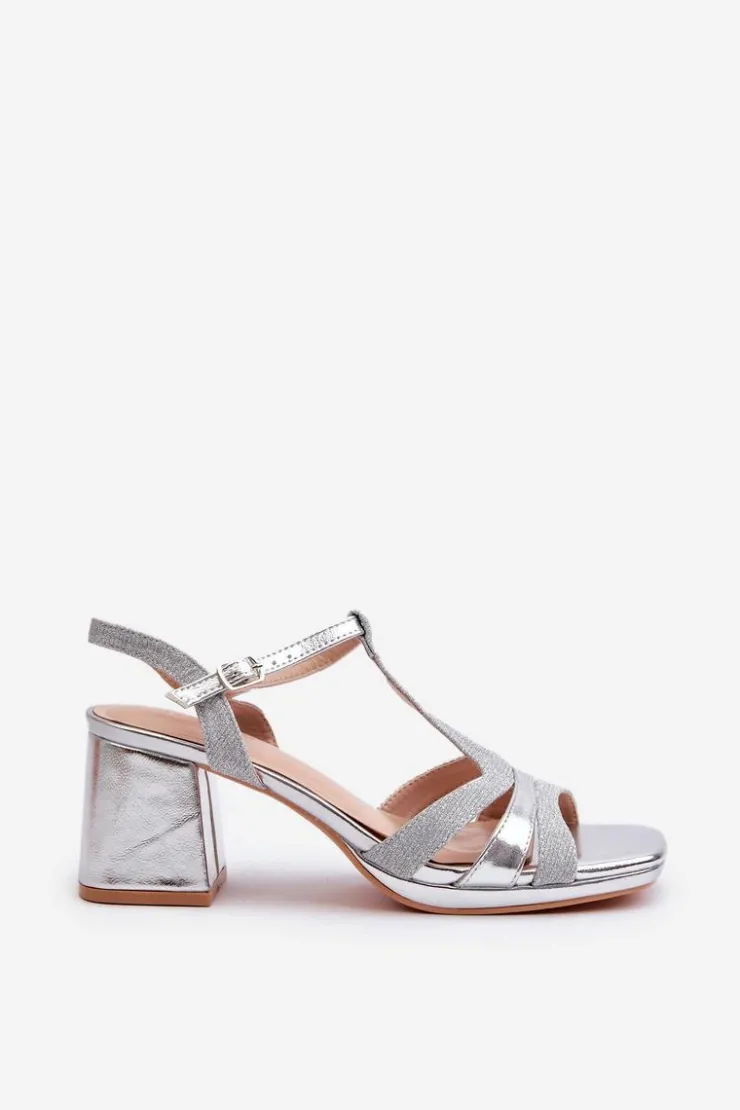 Clearance Evento Sandały Damskie Na Słupku Z Eko Skóry Srebrne Lyana Srebrny