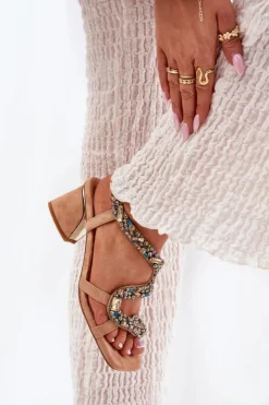 Clearance Artiker Sandały Damskie Na Słupku Z Kryształkami 56C1377 Beżowe Beżowy