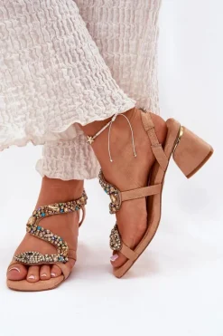 Clearance Artiker Sandały Damskie Na Słupku Z Kryształkami 56C1377 Beżowe Beżowy