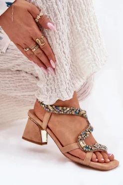 Clearance Artiker Sandały Damskie Na Słupku Z Kryształkami 56C1377 Beżowe Beżowy