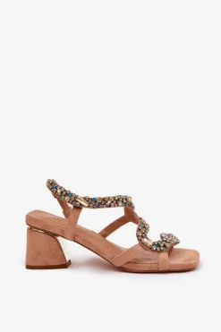 Clearance Artiker Sandały Damskie Na Słupku Z Kryształkami 56C1377 Beżowe Beżowy