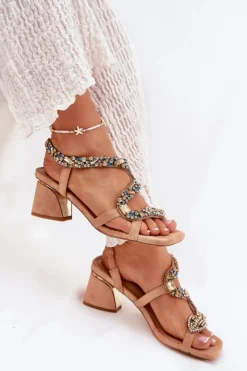 Clearance Artiker Sandały Damskie Na Słupku Z Kryształkami 56C1377 Beżowe Beżowy