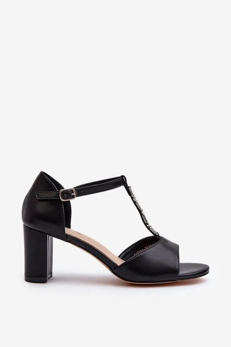 Evento Sandały Damskie Na Słupku Z Ozdobnym Paskiem Eko Skóra Czarne Triavera Czarny