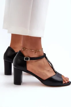 Evento Sandały Damskie Na Słupku Z Ozdobnym Paskiem Eko Skóra Czarne Triavera Czarny