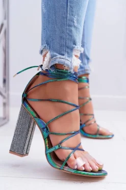 Boto Sandały Na Obcasie*Sandały Damskie Na Słupku Z Cyrkoniami Benzynowe Wiązane Everything