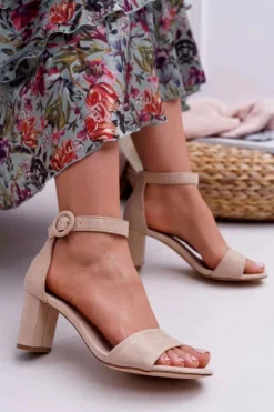 Evento Sandały Damskie Na Słupku Zamszowe Beżowe Lexi Beżowy