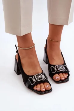 Damskie buty S.Barski Sandały Na Słupku|Sandały Na Obcasie*Sandały Damskie Na Słupku Z Ozdobą Czarne D&A MR38-659