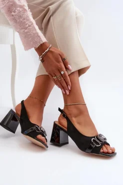 Damskie buty S.Barski Sandały Na Słupku|Sandały Na Obcasie*Sandały Damskie Na Słupku Z Ozdobą Czarne D&A MR38-659