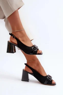 Damskie buty S.Barski Sandały Na Słupku|Sandały Na Obcasie*Sandały Damskie Na Słupku Z Ozdobą Czarne D&A MR38-659