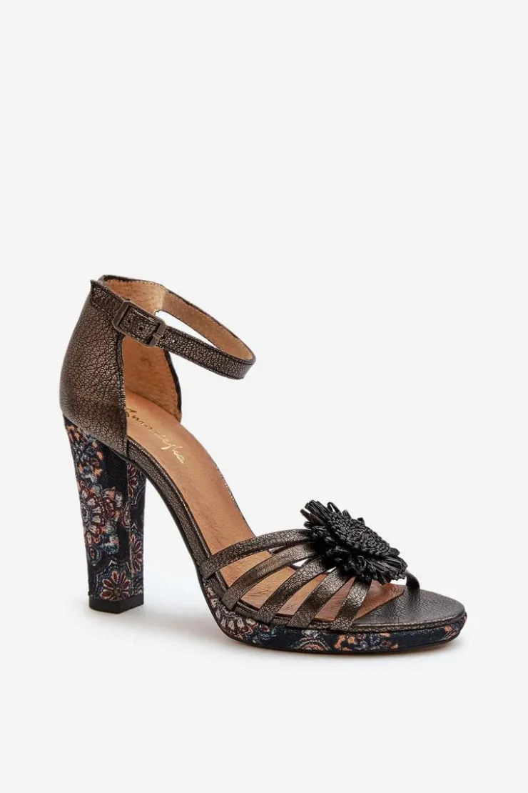 Damskie Maciejka Sandały Damskie Na Słupku Z Ozdobą 06620-20 Grafitowe