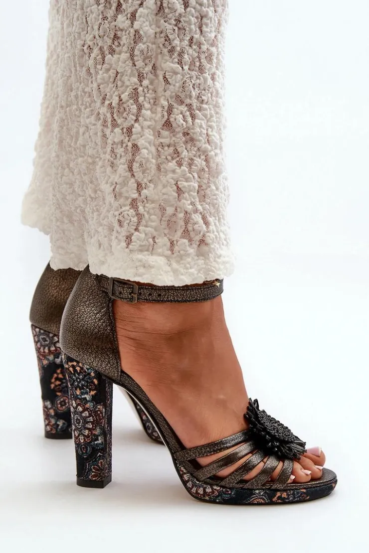 Damskie Maciejka Sandały Damskie Na Słupku Z Ozdobą 06620-20 Grafitowe