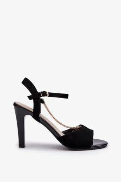 Damskie Buty Sergio Leone Sandały Damskie Na Szpilce Eko Zamszowe Z Łańcuszkiem Sergio Leone SK925 Czarne