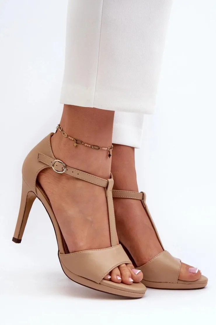 Buty damskie Vinceza Sandały Na Obcasie*Sandały Damskie Na Szpilce Z Eko Skóry Beżowe Obdaria Beżowy