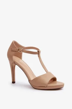 Buty damskie Vinceza Sandały Na Obcasie*Sandały Damskie Na Szpilce Z Eko Skóry Beżowe Obdaria Beżowy