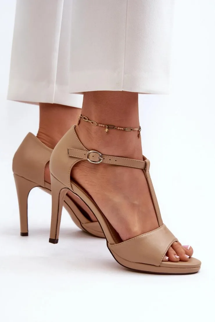Buty damskie Vinceza Sandały Na Obcasie*Sandały Damskie Na Szpilce Z Eko Skóry Beżowe Obdaria Beżowy