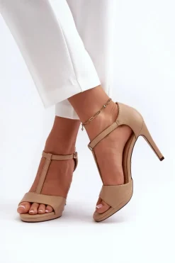 Buty damskie Vinceza Sandały Na Obcasie*Sandały Damskie Na Szpilce Z Eko Skóry Beżowe Obdaria Beżowy