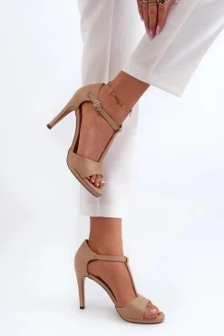 Buty damskie Vinceza Sandały Na Obcasie*Sandały Damskie Na Szpilce Z Eko Skóry Beżowe Obdaria Beżowy