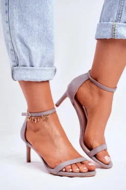 Boto Sandały Na Obcasie*Sandały Damskie Na Szpilce Klasyczne Szare Mintore