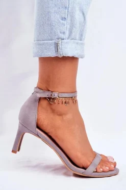 Boto Sandały Na Obcasie*Sandały Damskie Na Szpilce Klasyczne Szare Mintore