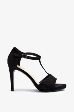 Buty damskie Vinceza Sandały Damskie Na Szpilce Z Eko Zamszu Czarne Obdaria Czarny