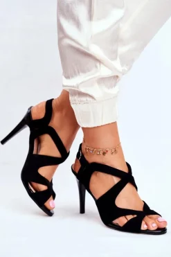 Damskie Buty Sergio Leone Sandały Damskie Na Szpilce Sergio Leone Eko-Zamsz Czarne SK427