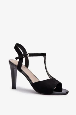 Online Buty Sergio Leone Sandały Damskie Na Szpilce Ze Zdobionymi Paskami Sergio Leone SK924 Czarne