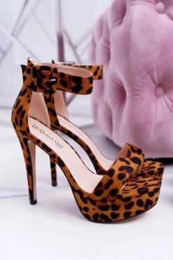 Boto Sandały Na Obcasie*Sandały Damskie na Szpilce Platforma Leopard Welbos