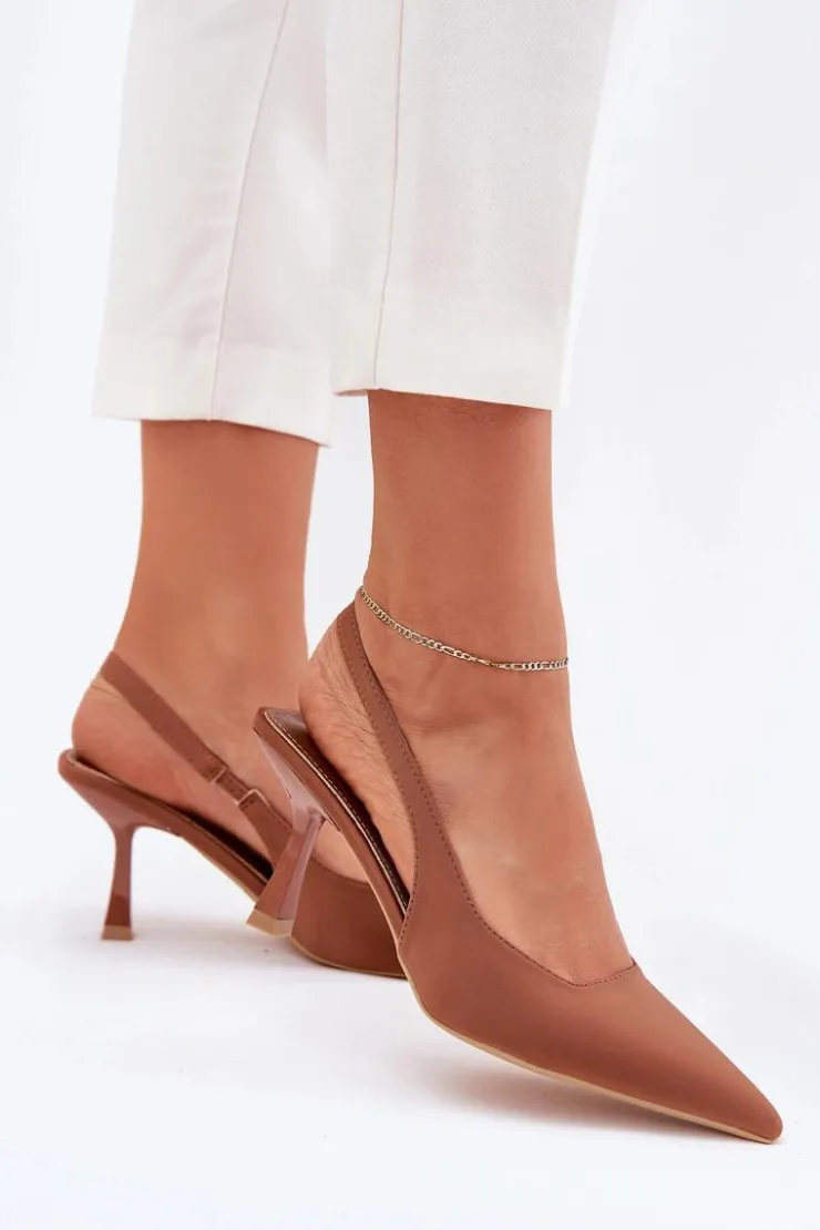 Boto Sandały Na Obcasie|Czółenka Klasyczne*Sandały Damskie Na Szpilce Camel Lunira Brązowy