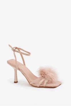 Damskie Boto Sandały Damskie Na Szpilce Z Piórami Beżowe Xaliope