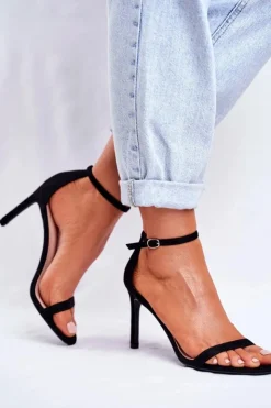 Boto Sandały Damskie Na Szpilce Klasyczne Czarne Basilian