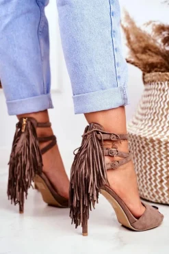 Boto Sandały Na Obcasie*Sandały Damskie Na Szpilce Gladiatorki Taupe Carnival